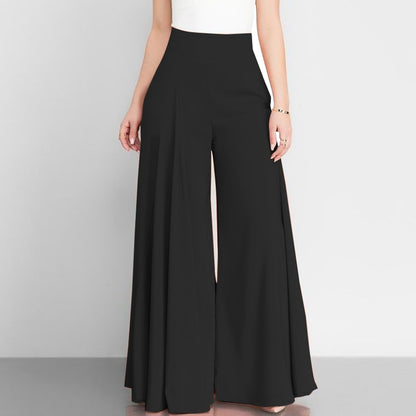 Pantalon élégant taille haute à jambes larges pour femme, style vintage printanier, coupe évasée, uni, fermeture éclair, palazzo