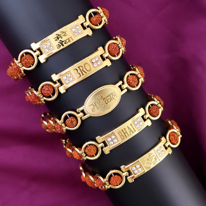 Gold Plated Designer Circular Bead Bracelet Rakhi For Brother (Mix Design  1 Pc)