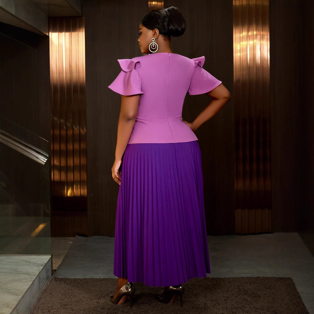 V-neck pleated skirt