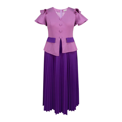 V-neck pleated skirt