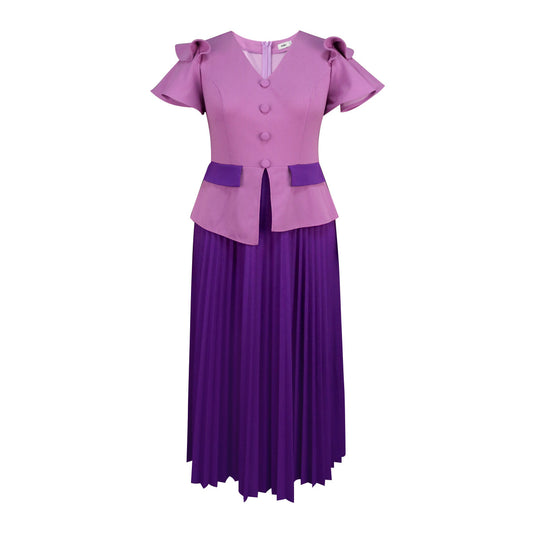 V-neck pleated skirt
