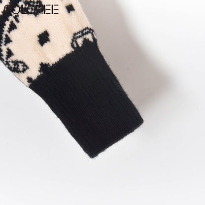 Vintage Jacquard Beading Sweaters for Women Fashion 2022 Autumn Winter Clothes Runway Designer Pull Femme Suéter De Navidad