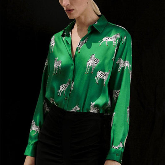 Women Satin Blouse Long Sleeve Zebra Print Shirts Vintage Office Ladies Tops Femme Chandails Za  Fashion Blusa De Mujer Ins