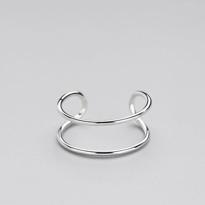 Minimalist Geometric Double line Adjustable Ring Genuine 925 Sterling Silver Trendy Fine Jewelry For Charm Women Bijoux