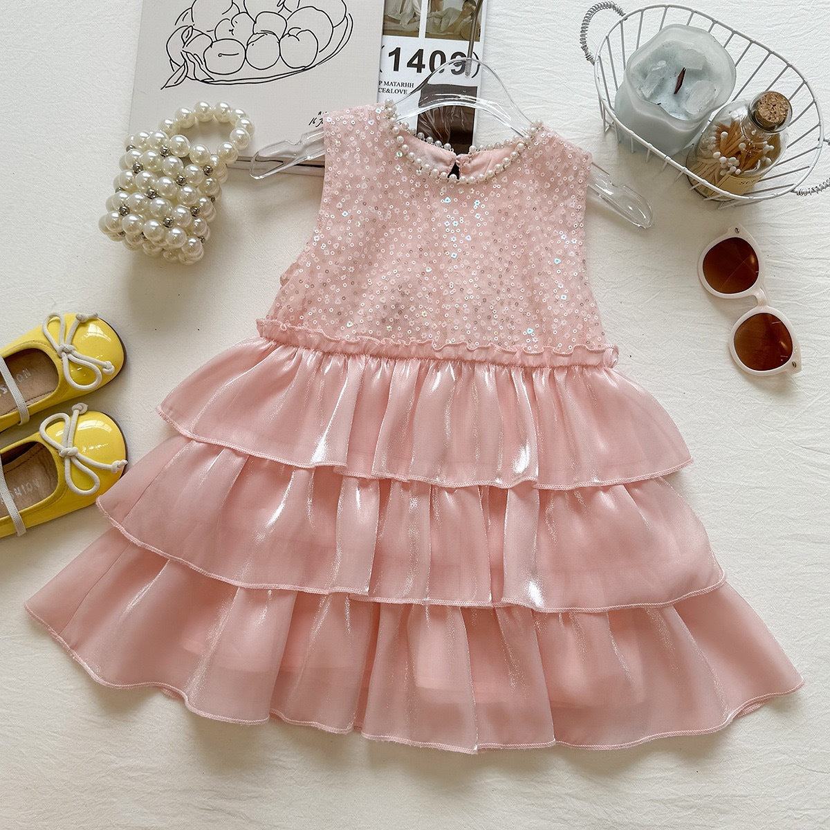 Summer Girls' Dress New Style Sequin Beaded Princess Dress Little Girl Birthday Gown Cake Skirt