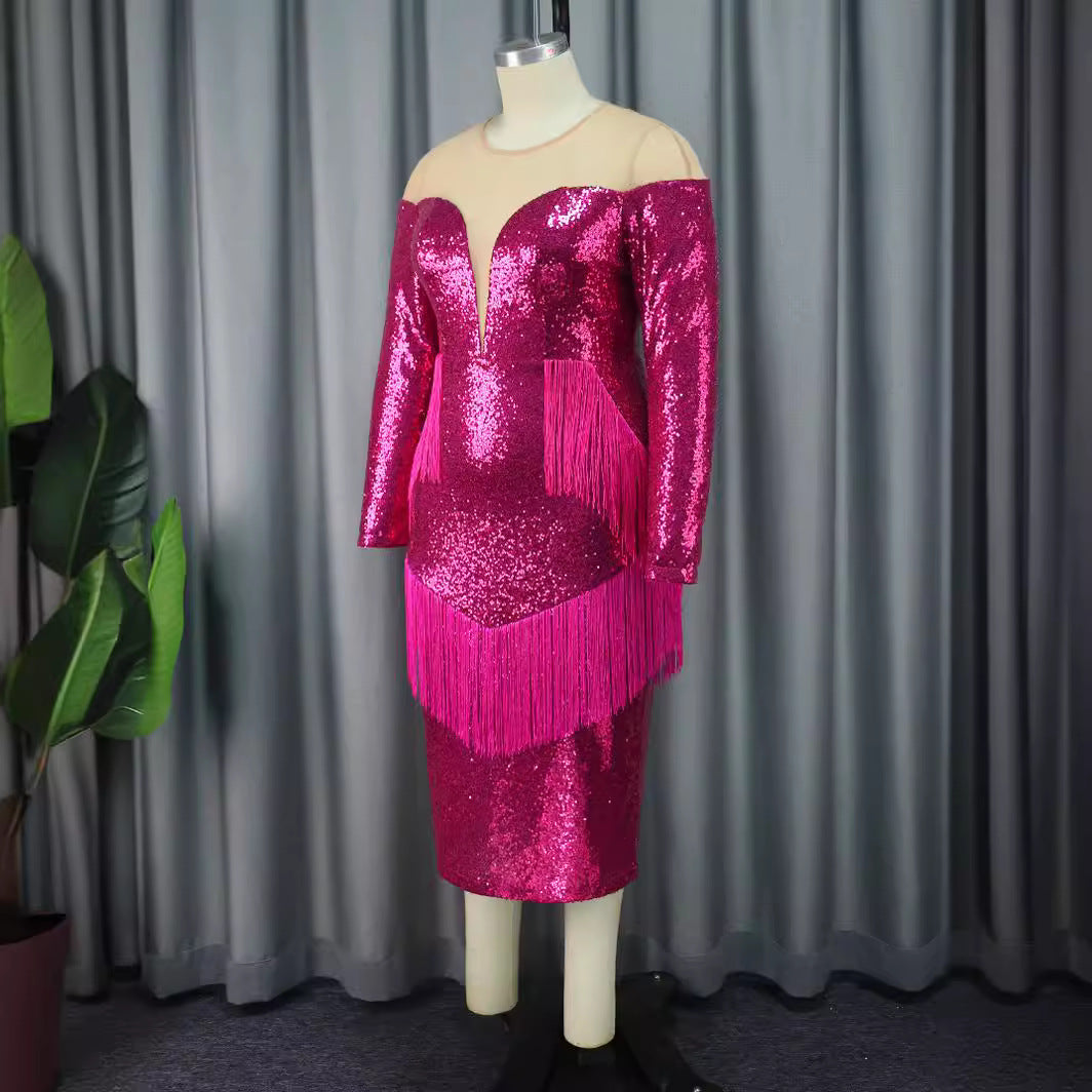 V-neck sequin dress