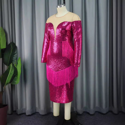 V-neck sequin dress