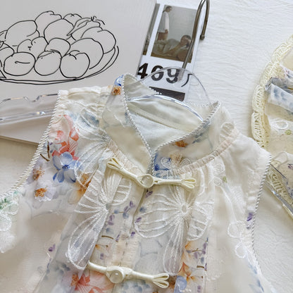 Chic New  Floral Tank Top and Shorts Set for Girls, Fashionable National Style Two-Piece Outfit
