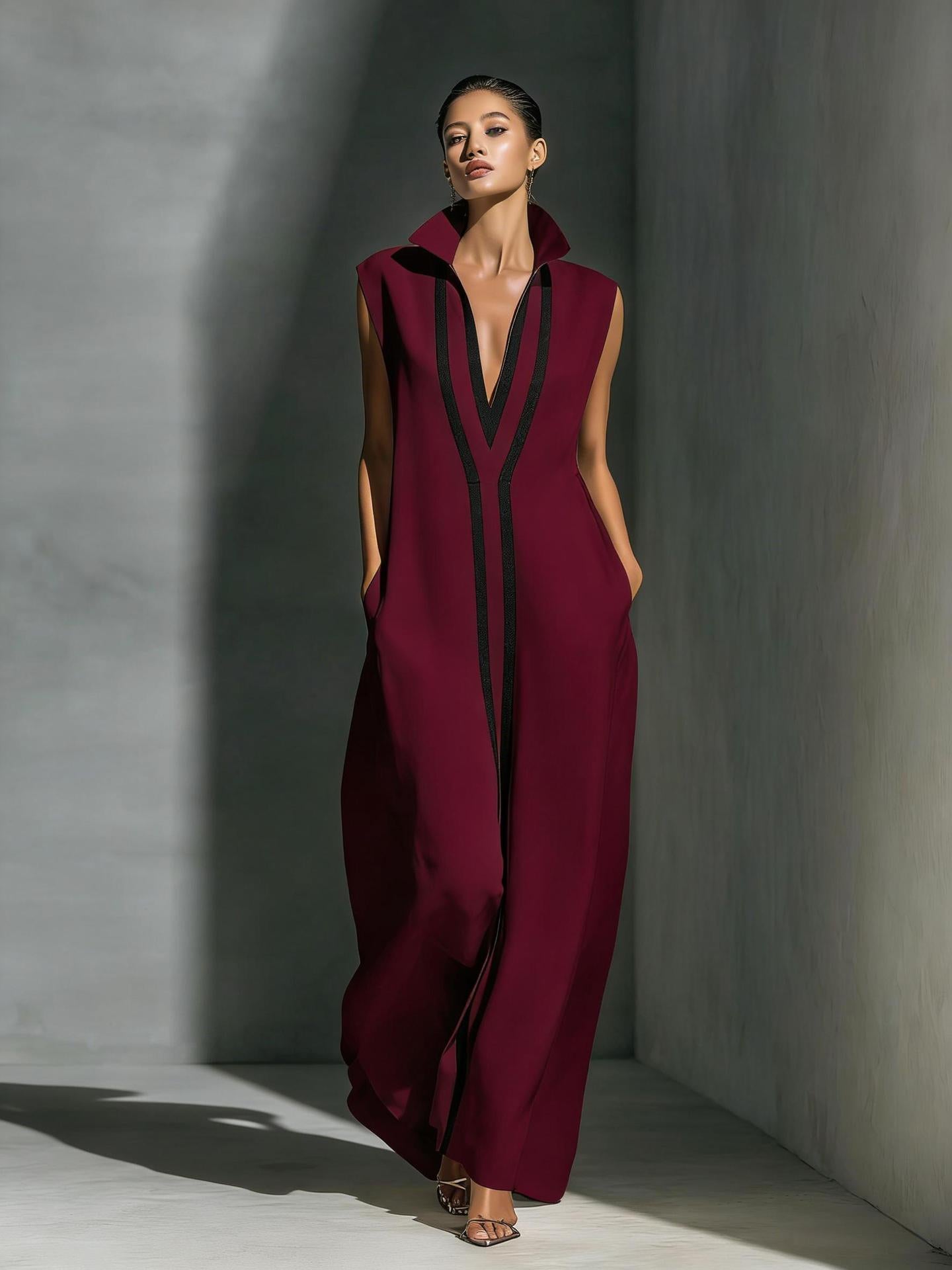 V-neck contrasting dress