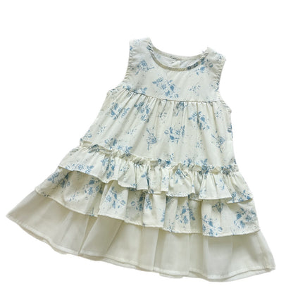 Floral Print Sleeveless Cake Dress for Girls,Children's Tank Dress