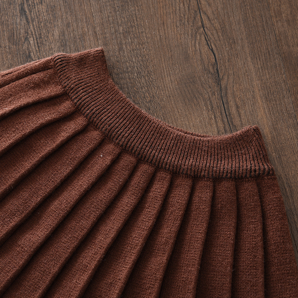 Charming Knitted Sweater and Pleated Skirt Set for GirlsSpring and Autumn Fashion Two-Piece Princess Dress Outfit