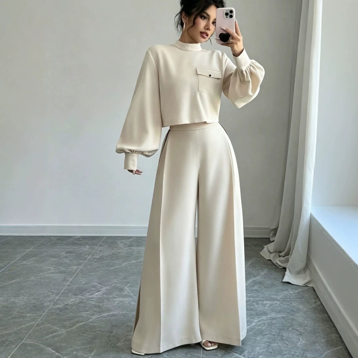 Ensemble pantalon large uni pour femme