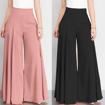 Pantalon élégant taille haute à jambes larges pour femme, style vintage printanier, coupe évasée, uni, fermeture éclair, palazzo