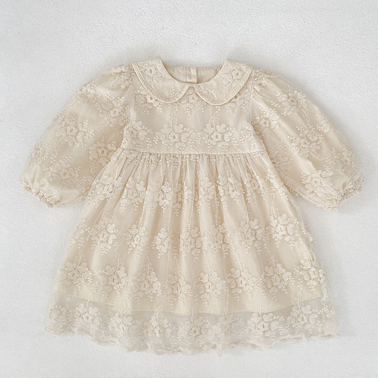 Girls' Dress Autumn New Style Lace Embroidered Princess Dress for Children Fashionable Spring and Autumn Skirt