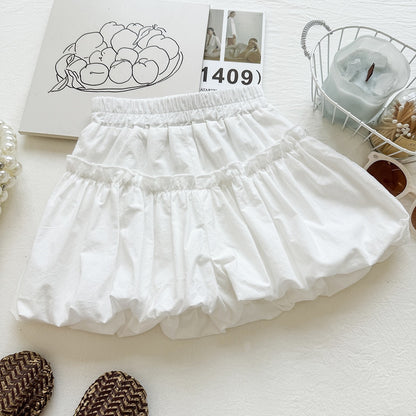 Summer Girls' Outfit Set New Mesh Ruffle Vest Strap Top Bubble Shorts Three-Piece Set Foreign Trade