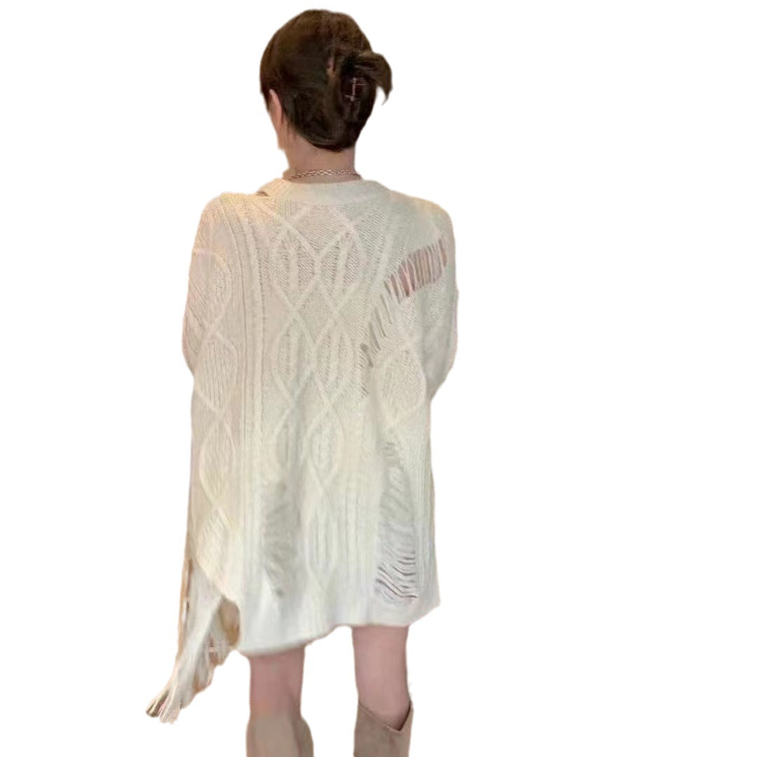 Y2K  Streetwear Tassel Design Knitted Sweaters Women Harajuku Hollow Out Jumper Hole Loose All-match Tops Grunge E-girl