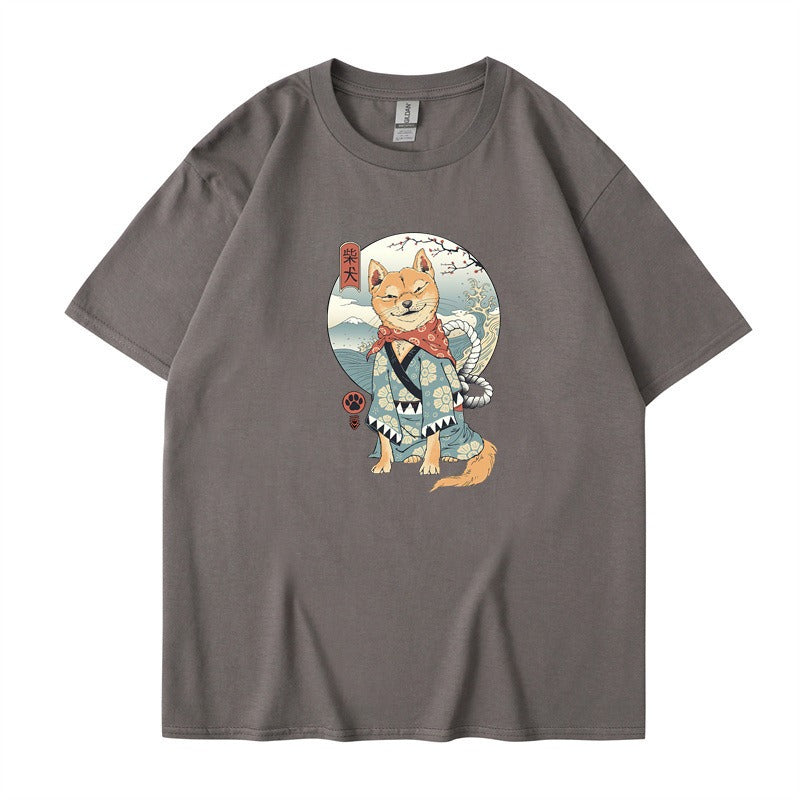 Chai Gou Ukiyo-e style round neck short sleeved casual top for men