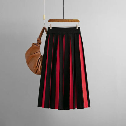 Knitted Long Skirt Women High Waist Black White Striped Contrast Color Sweater Skirt Faldas De Mujer Autumn Winter
