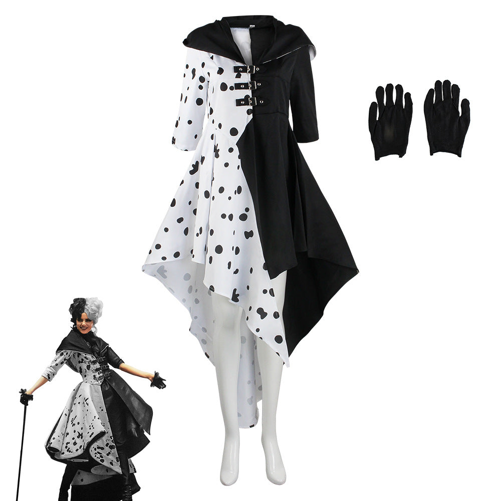 Halloween 101 Dalmatians Cosplay Dress Cruella de Vil Spotted Costume Performance Dress