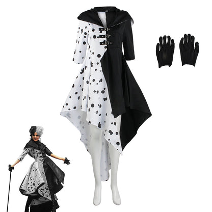 Halloween 101 Dalmatians Cosplay Dress Cruella de Vil Spotted Costume Performance Dress