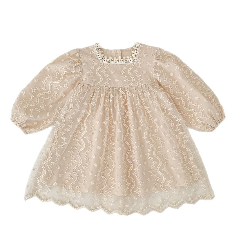 Girls' Princess Dress Autumn New Style Children's Clothing Baby Girl Tulle Dress Lace Embroidery Long Sleeve Girl Dress