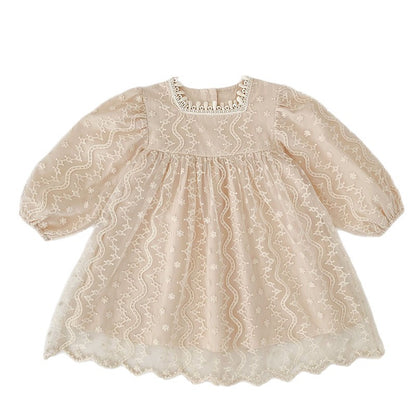 Girls' Princess Dress Autumn New Style Children's Clothing Baby Girl Tulle Dress Lace Embroidery Long Sleeve Girl Dress