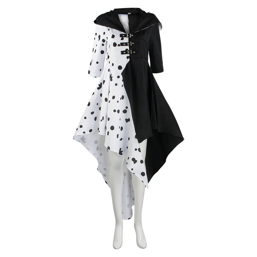 Halloween 101 Dalmatians Cosplay Dress Cruella de Vil Spotted Costume Performance Dress