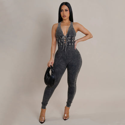 Sleeveless V-neck jumpsuit