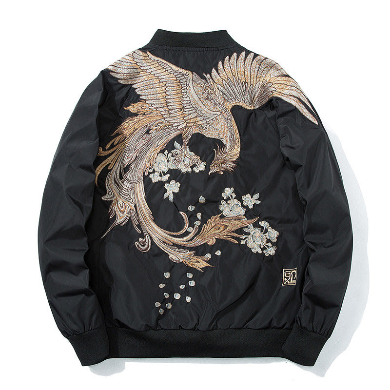 Street Style Yokosuka Embroidered Jacket Men's Ukiyo-e Phoenix Embroidery Baseball Jacket MA-1 Jacket