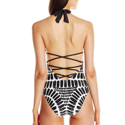 Monokini Plus Size One Piece Swim Bathing Suit Bandage Swimwear Women Halter Neck Swimsuit Maillot De Bain Print Bodysuit