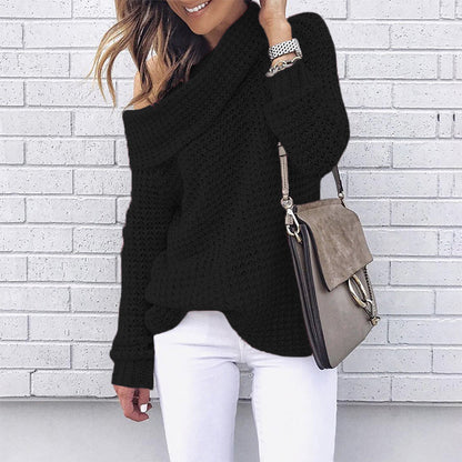 Chic Autumn/Winter Women's Solid Color High Neck Knit Sweater E Style Top