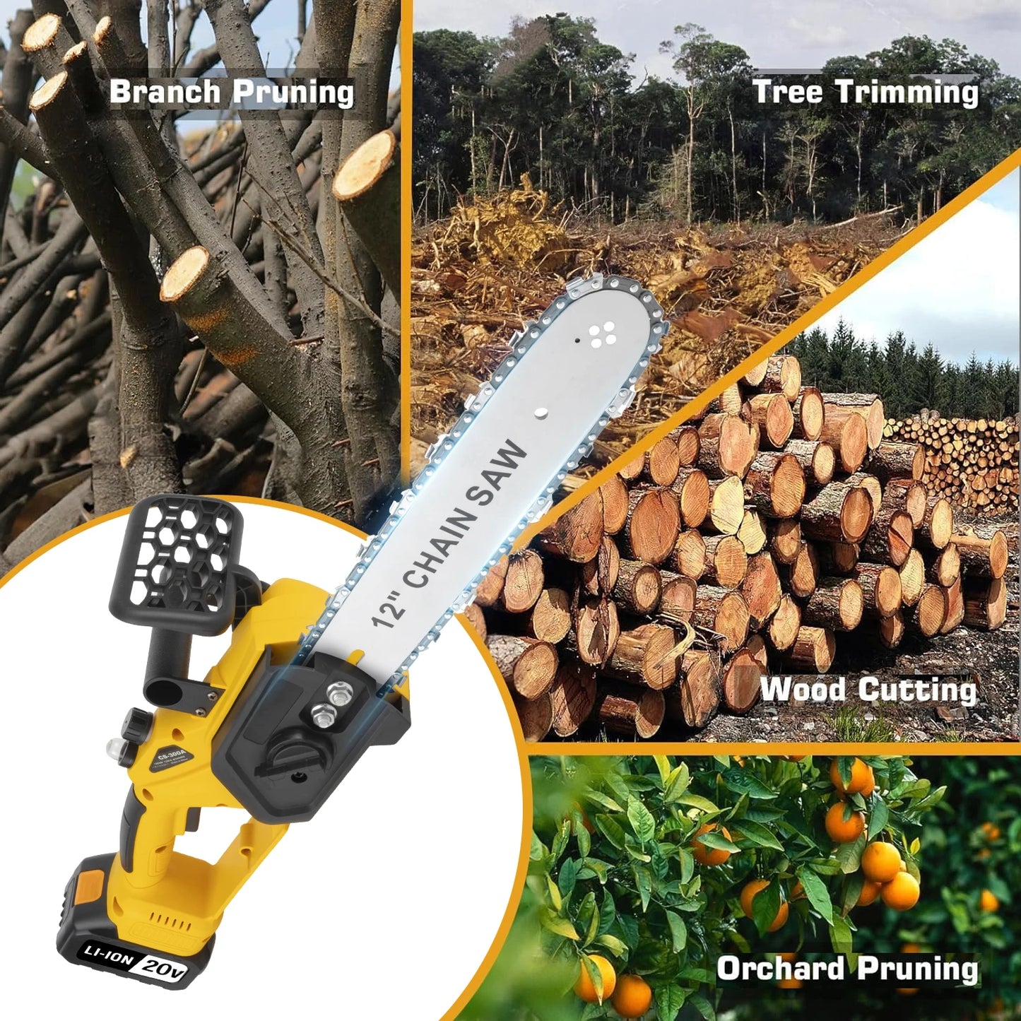 12 Inch 20V Professional Cordless Chain Saw DIY Industrial Grade for Wood Cutting Customizable Battery Source