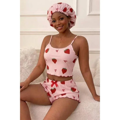 IStapromo Gifts Heart Print Sweet Shorts Home Wear Christmas Pajamas Women's Pajamas 3-piece Set