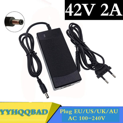 Chargeur de batterie 36V 2A, sortie 42V 2A, entrée 100-240 VAC, chargeur lithium Li-ion Li-poly pour batterie 36V série 10