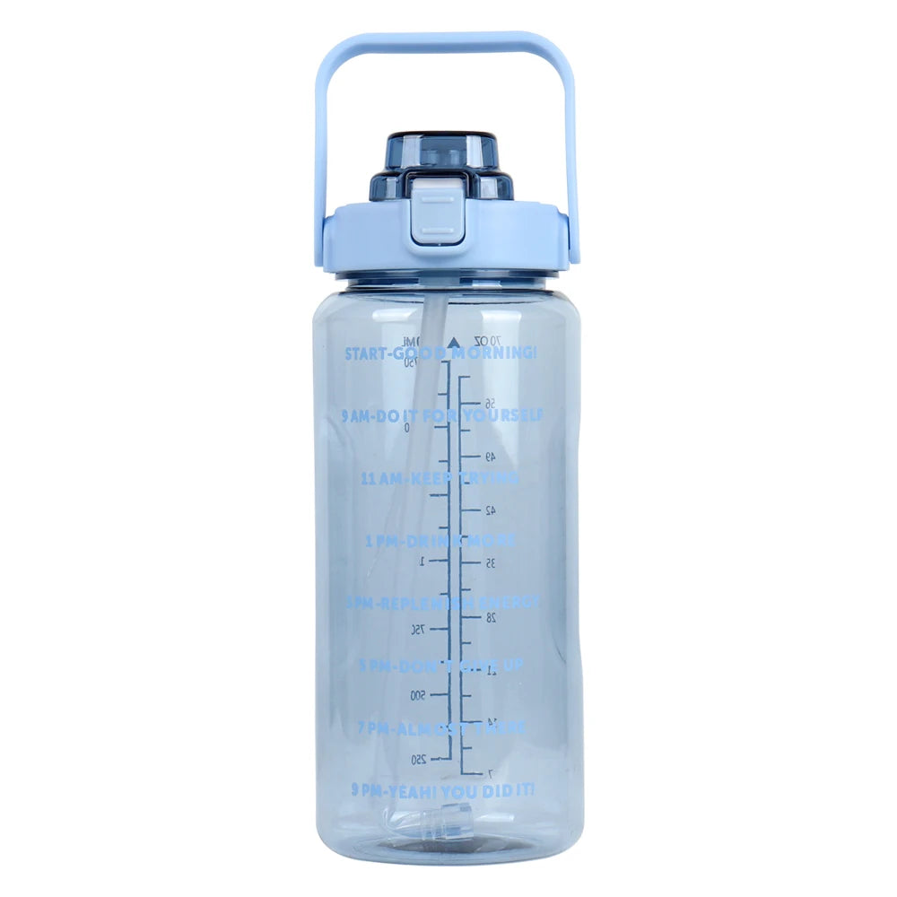 B14-1107 Custom Logo Gym Sports BPA Free 64 oz 64oz 2L Clear Motivational Half Gallon Water Bottle with Time Marker and Straw