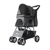 Easy Fold 4-Wheel Travel Pet Stroller with Storage Basket Breathable Mesh Dog Carriage for Outdoor Travel
