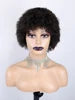 Perruque courte bouclée sans colle, en cheveux humains naturels noirs, avec frange, entièrement confectionnée à la machine. Sans dentelle frontale.