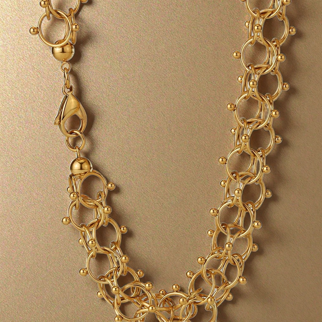 New Design 18mm Cyclone Chain Necklace Stainless Steel Hollow Geometric 18K Gold PVD Plated Round Ball Shape Chemical Molecular