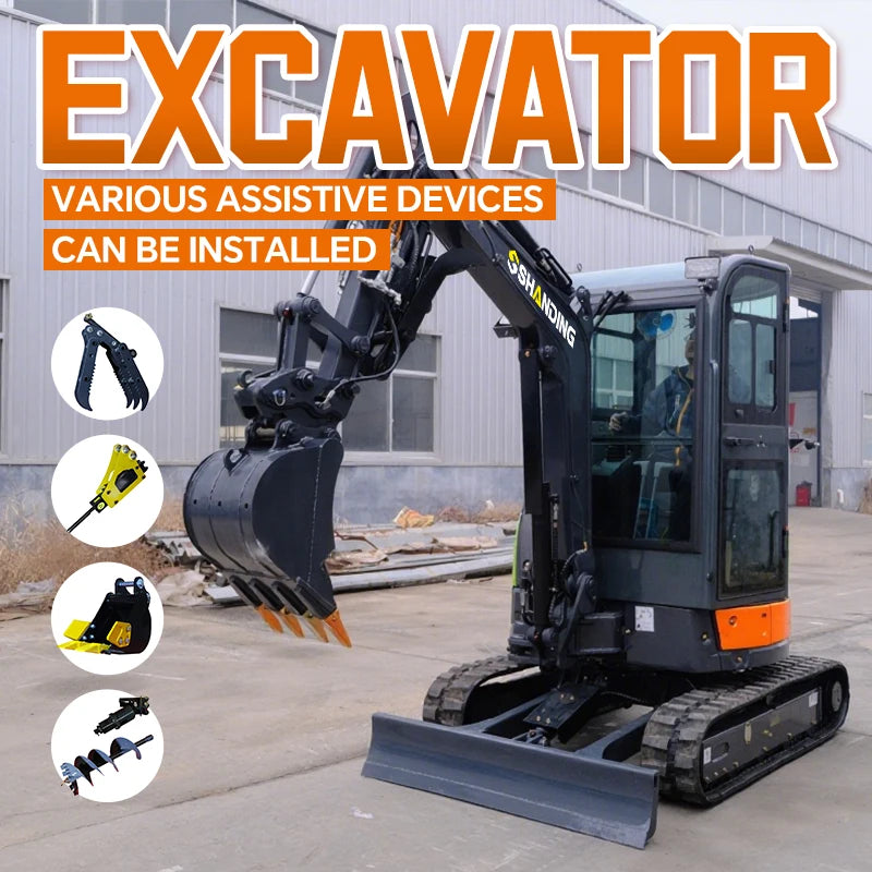 Free Shipping EPA/EURO 5 Chinese Mini Excavator XG25U EPA Kubota Engine 1ton 1.7 Ton Excavator Cabin Mini Digger for Sale