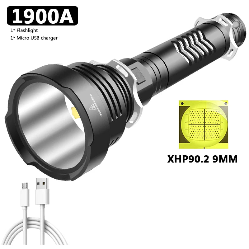 XGardens-Lampe de poche LED aste USB, lanterne en aluminium, fonction Powerbank, torche, batterie 18650 ou 26650, haute qualité, 90.2, 4 cœurs