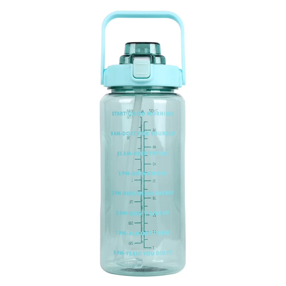 B14-1107 Custom Logo Gym Sports BPA Free 64 oz 64oz 2L Clear Motivational Half Gallon Water Bottle with Time Marker and Straw