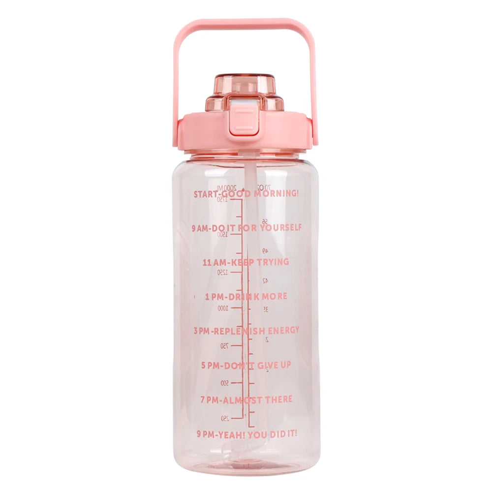 B14-1107 Custom Logo Gym Sports BPA Free 64 oz 64oz 2L Clear Motivational Half Gallon Water Bottle with Time Marker and Straw