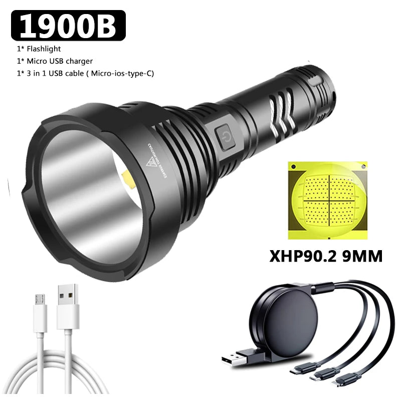 XGardens-Lampe de poche LED aste USB, lanterne en aluminium, fonction Powerbank, torche, batterie 18650 ou 26650, haute qualité, 90.2, 4 cœurs