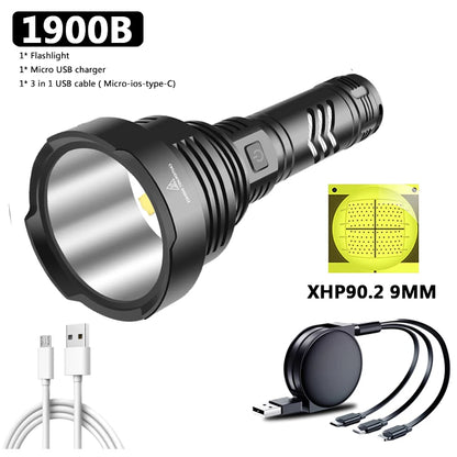 XGardens-Lampe de poche LED aste USB, lanterne en aluminium, fonction Powerbank, torche, batterie 18650 ou 26650, haute qualité, 90.2, 4 cœurs