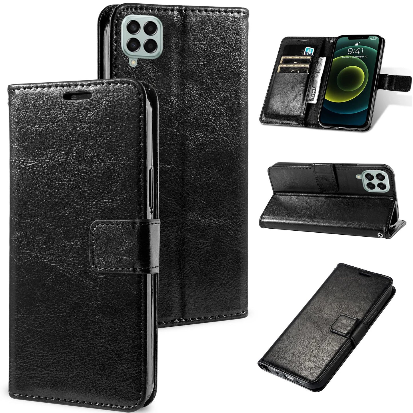 Étui portefeuille classique en cuir pour téléphone Samsung Galaxy A26 A36 5G A56 A16 4G A06 M15 F15 M55 C55 F55 - Accessoires