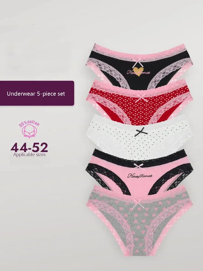 5 Pieces/Bag Floral-Printed Cotton Briefs Breathable Underpants Dots and Letter Prints Thonfgs