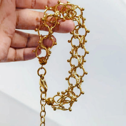 Chunky Stainless Steel Collier Maille Cyclone Ball Chain Necklace Circle Bracelet 18K Gold PVD Plated Jewelry Set Hollow Earring