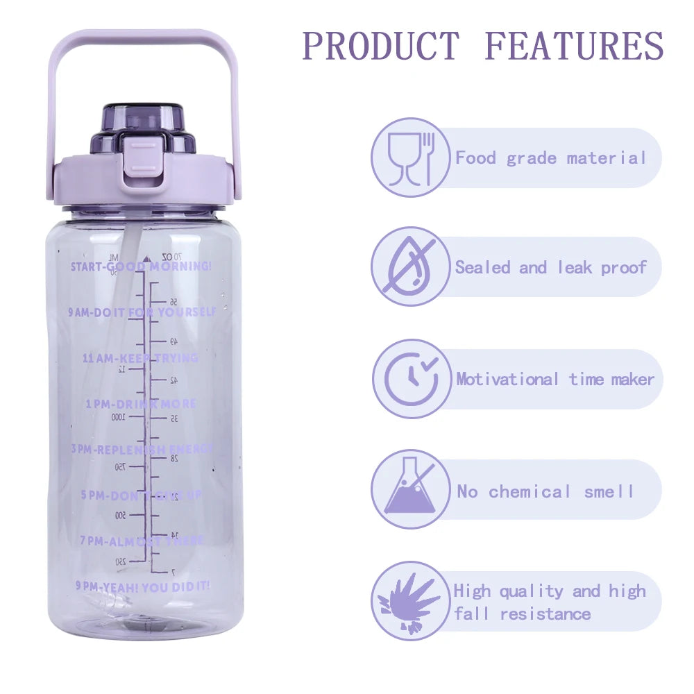 B14-1107 Custom Logo Gym Sports BPA Free 64 oz 64oz 2L Clear Motivational Half Gallon Water Bottle with Time Marker and Straw