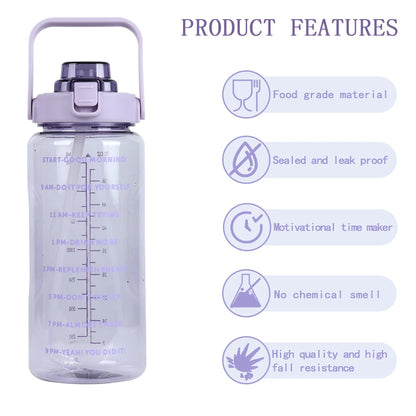 B14-1107 Custom Logo Gym Sports BPA Free 64 oz 64oz 2L Clear Motivational Half Gallon Water Bottle with Time Marker and Straw