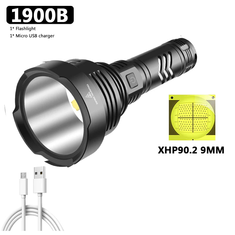 XGardens-Lampe de poche LED aste USB, lanterne en aluminium, fonction Powerbank, torche, batterie 18650 ou 26650, haute qualité, 90.2, 4 cœurs